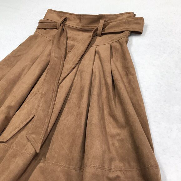 ANTHROPOLOGIE Akemi Kin Skirt Women 0 (26x36) Mocha Faux Suede Tulip Belt Pleat - Picture 3 of 12